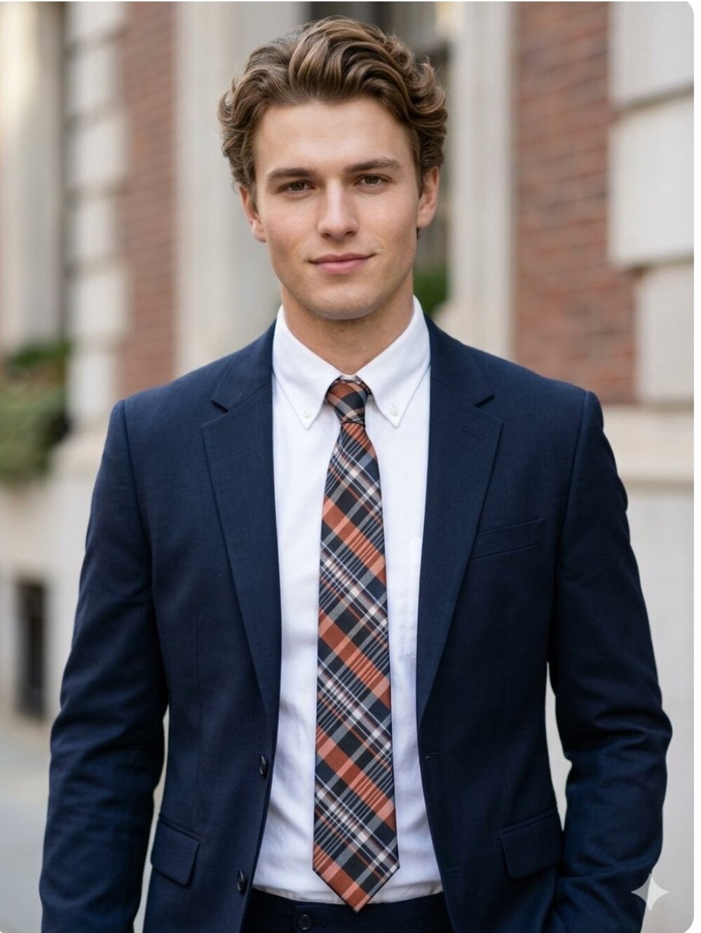 Original Penguin | Plaid Silk Tie | Black Orange Blue White | Unisex